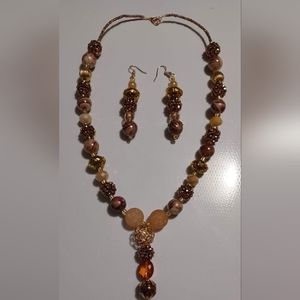 Hand made beaded necklace and earrings set.